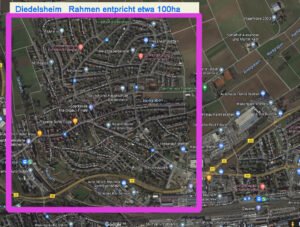 Die Folgen einer Siedlungserweiterung um 100 Hektar (=1 km² )